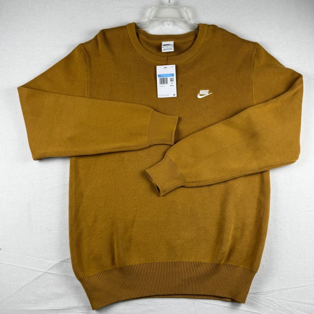 Nike Mens Sportswear Heavy Cotton Knit Crewneck Sweater Gold FQ2912-224 Size M